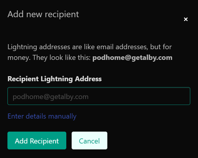 Add a Value 4 Value recipient in Podhome