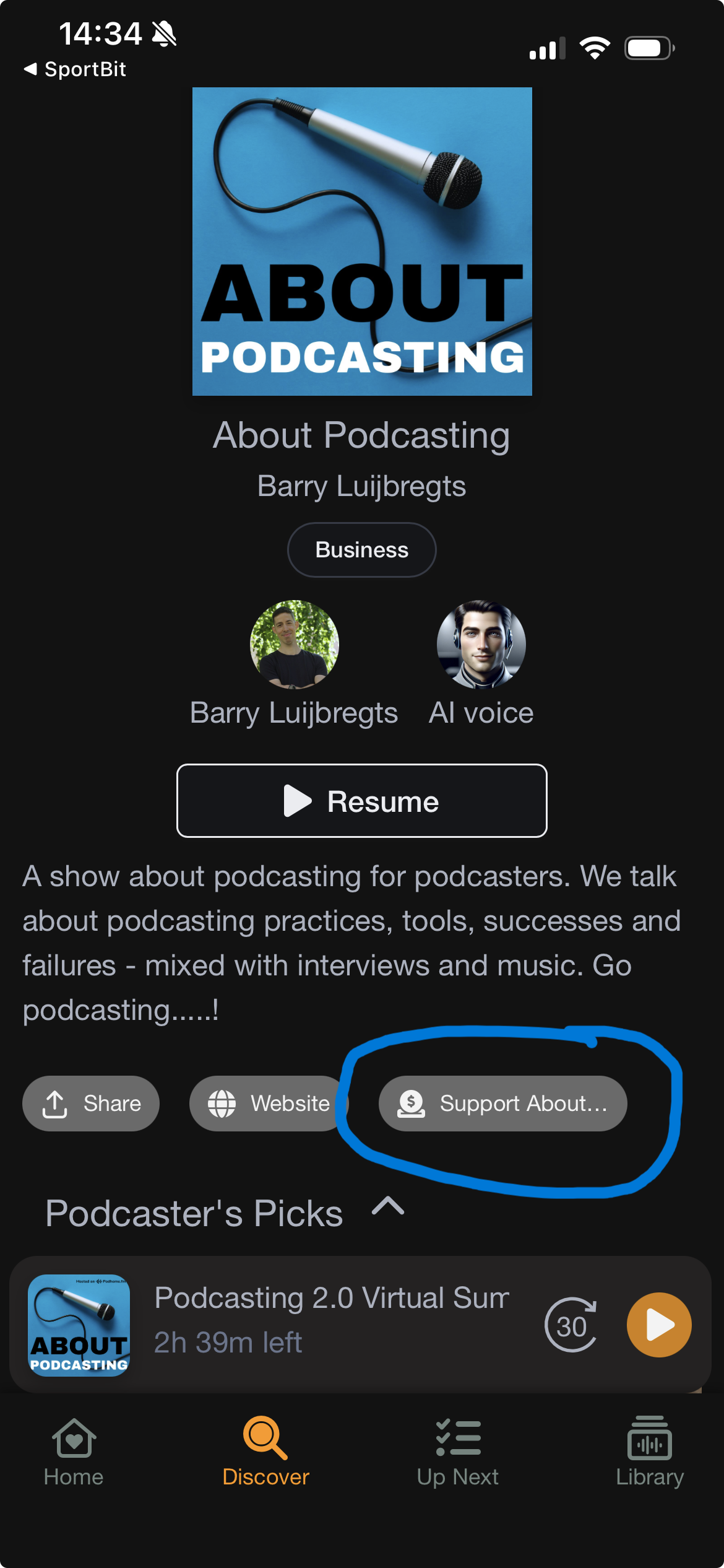 Support Page shows up in modern podcast apps