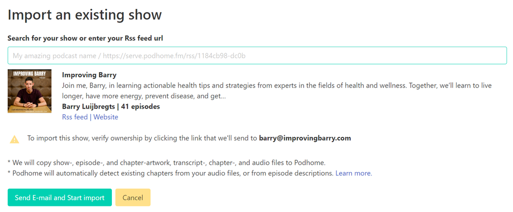Import your podcast into Podhome