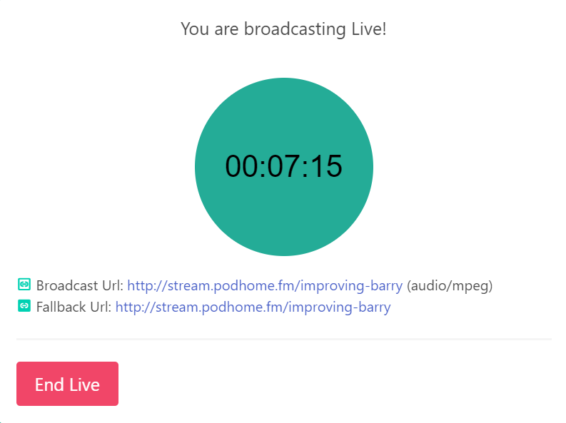 The live screen in Podhome