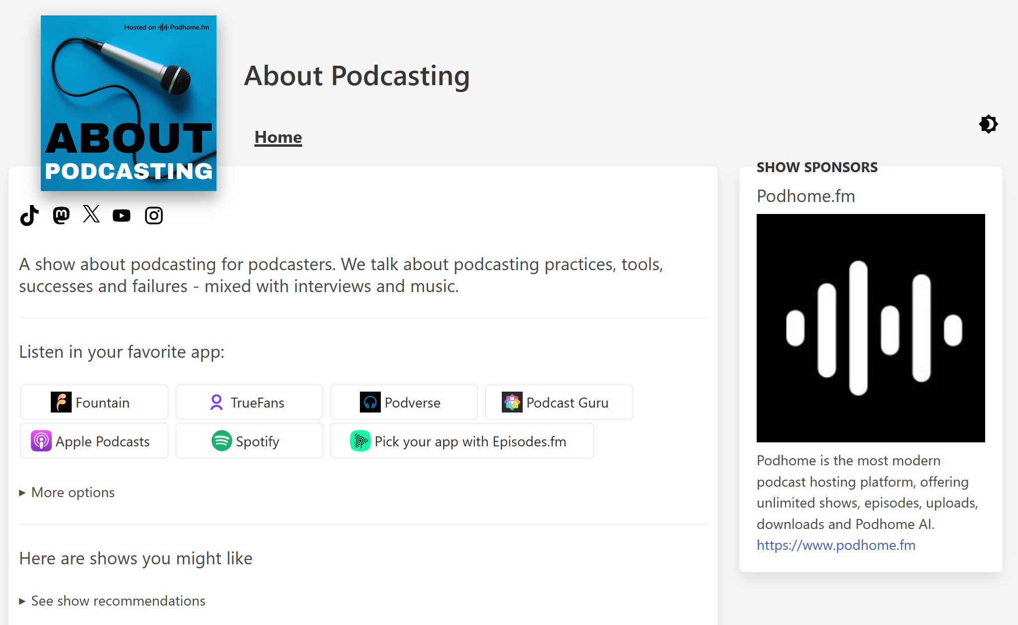 An example of a Podhome podcast Website