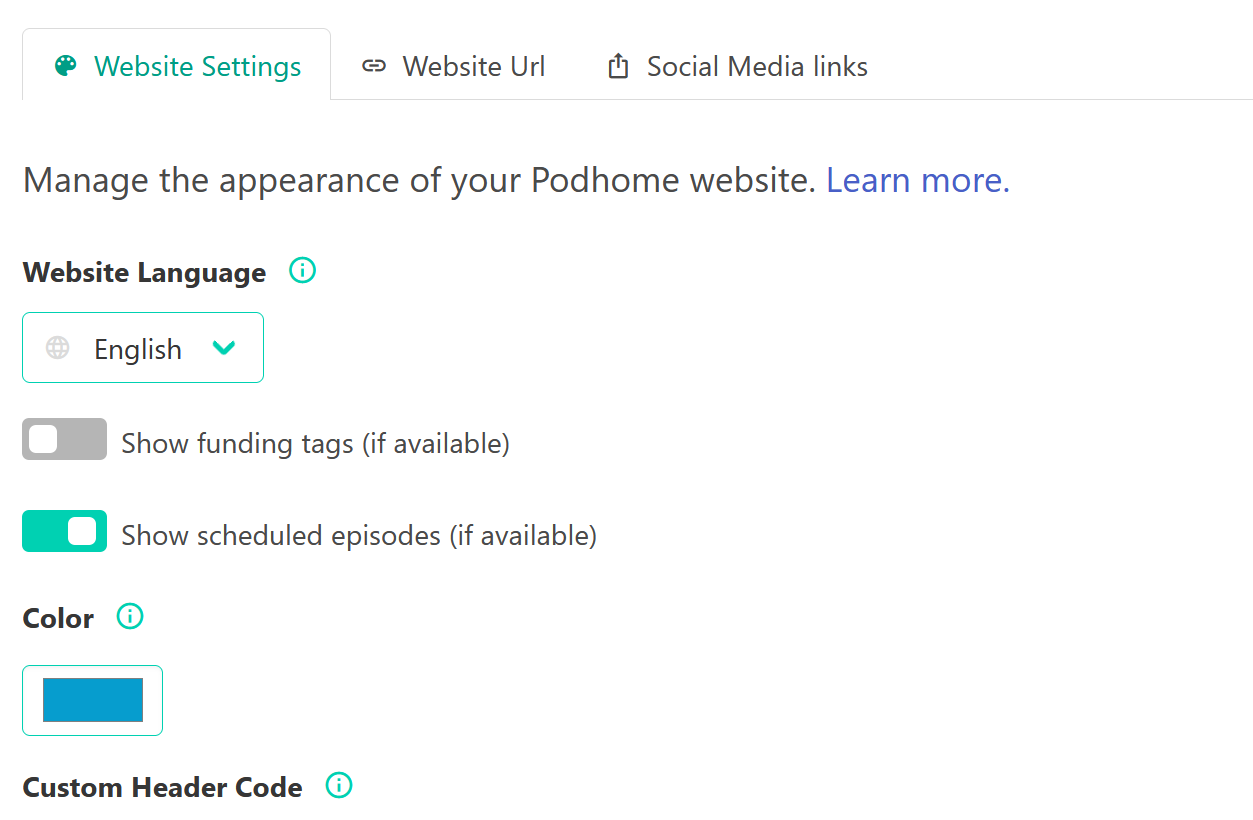 Configure your Podhome podcast Website