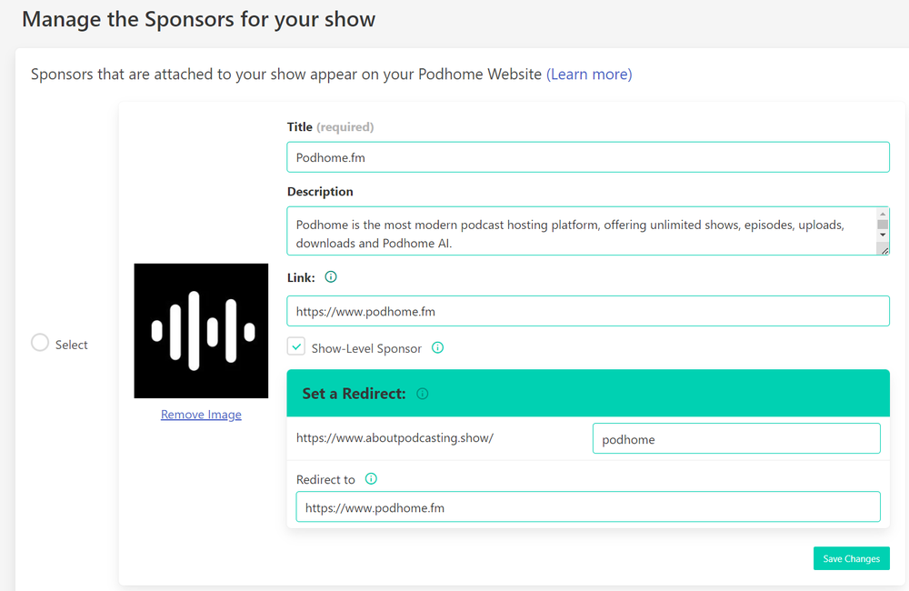 Manage podcast sponsors in Podhome