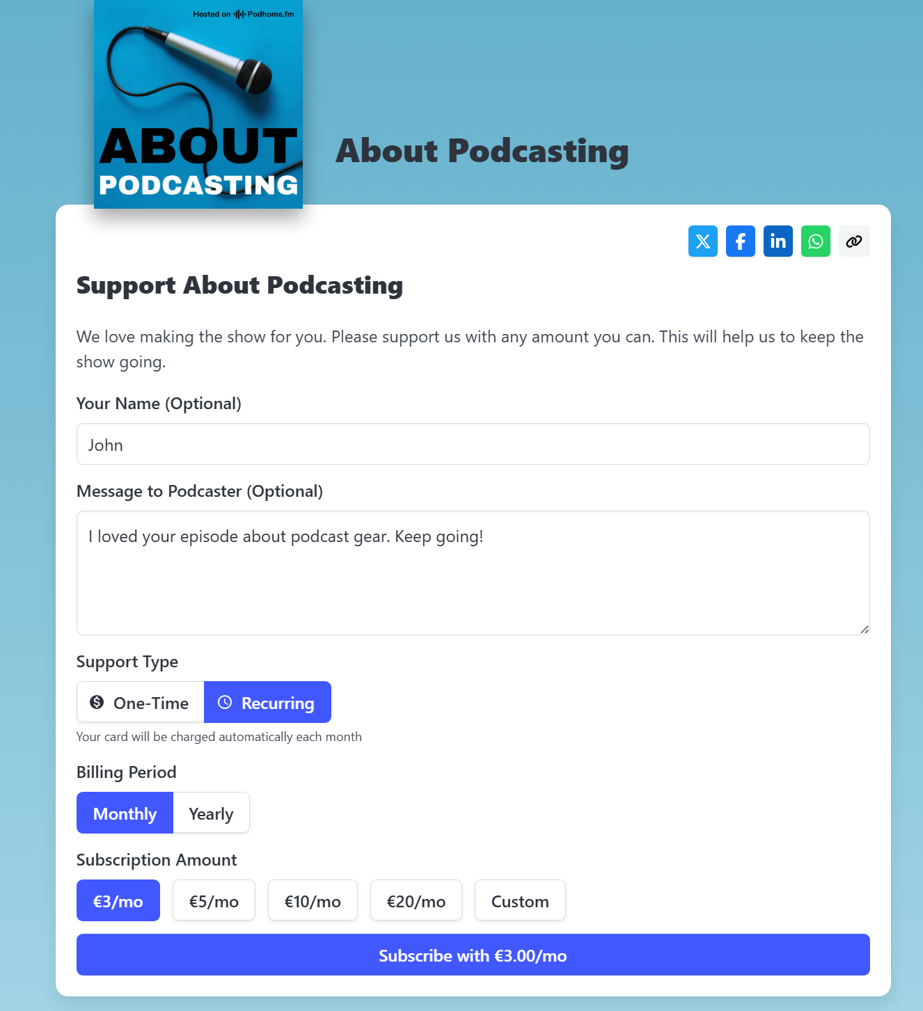 An example of a Podhome Support Page