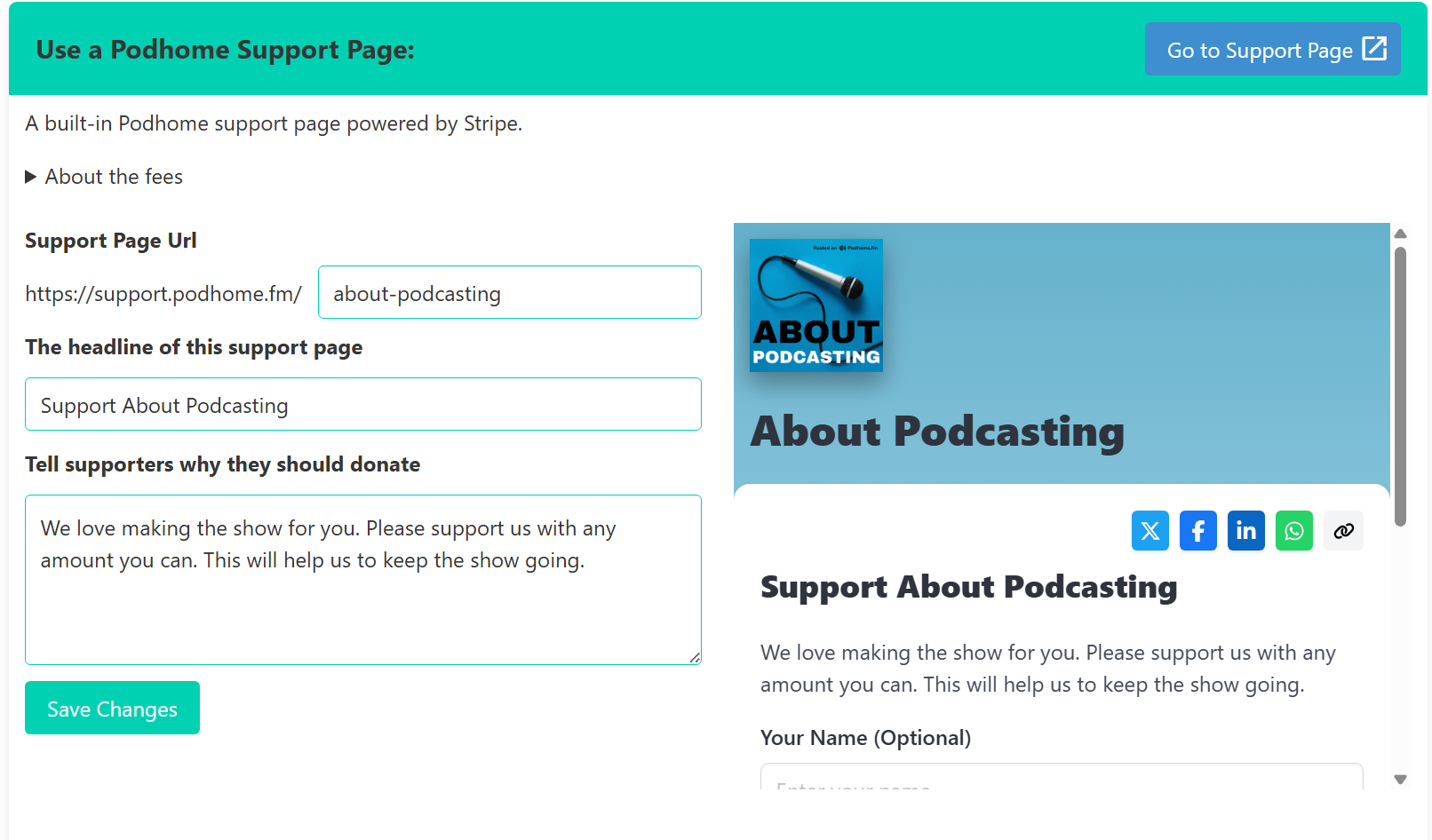 Configure your Podhome Support Page